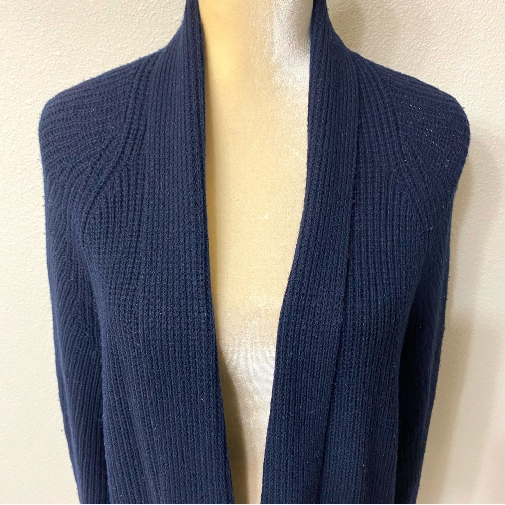 Vince Ribbed Wool Cashmere Open-Front Navy Cardigan Sweater - Picture 4 of 12